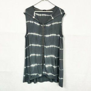 Cable & Gauge Gray & White Striped Tie-Dye Zip Front Sleeveless Hoodie - LARGE